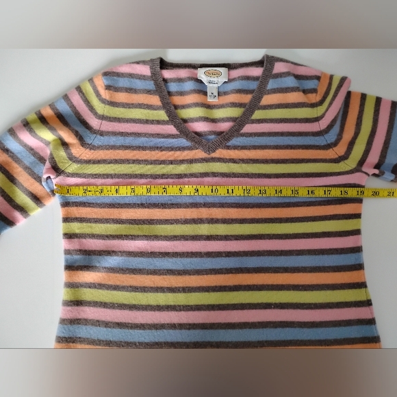 Talbots Vintage Cashmere V-Neck Sweater Candy Colorful Stripe Classic Size. Med - Picture 12 of 13